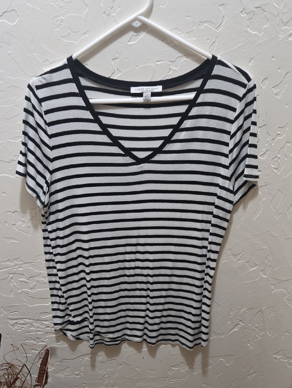3/$10 Green Envelope Black and White Short Sleeve Tee